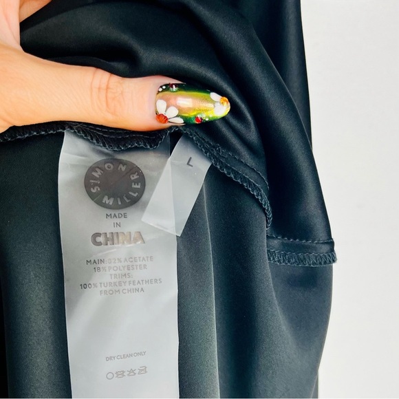 Simon Miller Kizo Black Feather Trim Open Back Maxi Slip Dress Gown Large - Picture 8 of 13